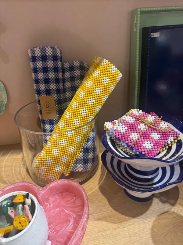 Yellow Check - Beaded Table Runner - Hazel Mazel sold by Printfresh