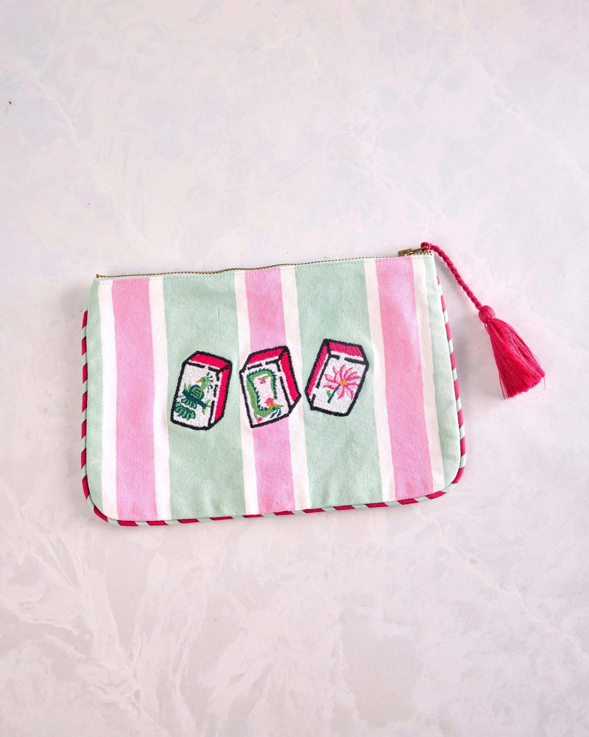 Mah Jongg Menagerie - Petite Traveler Tote & Embroidered Pouch Bundle - Pale Jade sold by Printfresh product image thumbnail 2