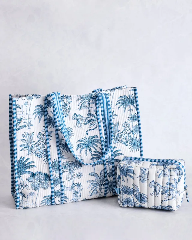 Tropical Toile - Traveler Tote & Quilted Pouch Bundle - Cloud made by Printfresh