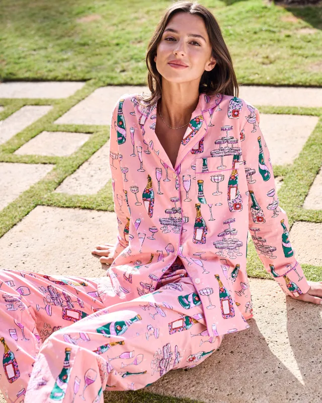 Champagne Tower - Long PJ Set - Peach Fizz made by Printfresh