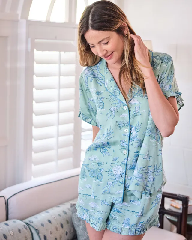 Mermaid Toile - Eco Satin Ruffle Set - Seafoam made by Printfresh