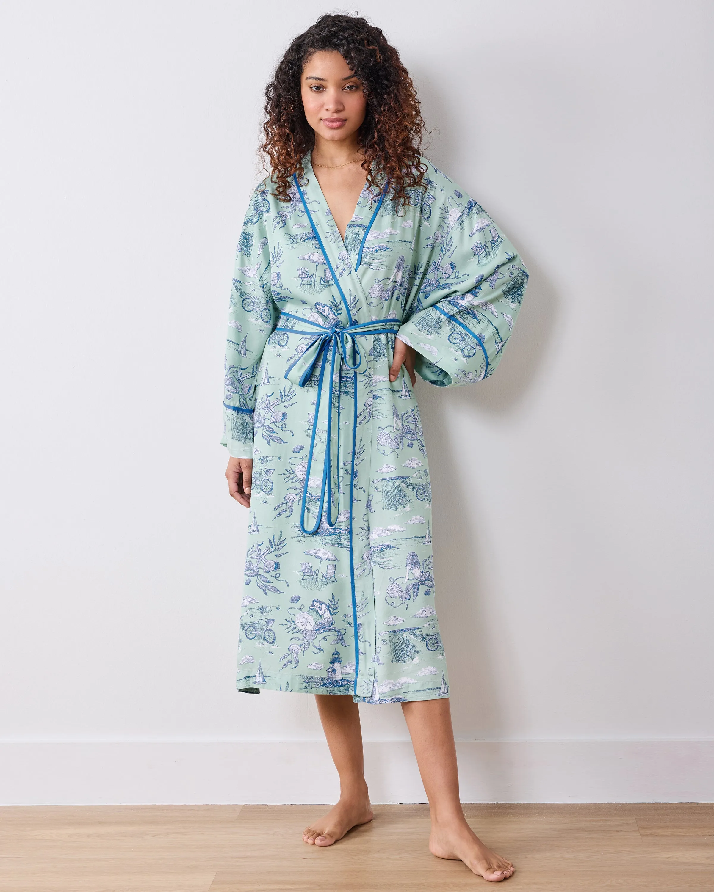 Mermaid Toile - Eco Satin Robe - Seafoam sold by Printfresh product image thumbnail 2