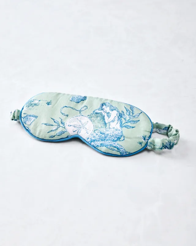 Mermaid Toile - Eco Satin Eye Mask - Seafoam made by Printfresh