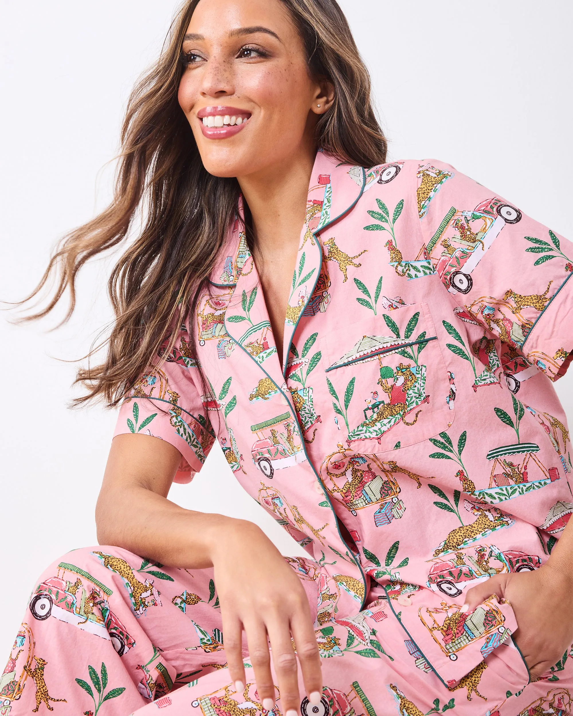 Cabana Cats - Short Sleeve Top & Cropped Pants Set - Peach Daiquiri sold by Printfresh product image thumbnail 2