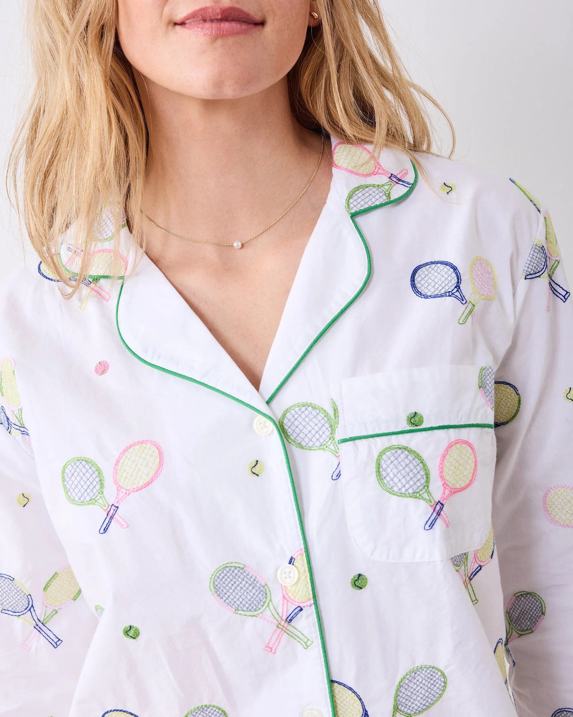 Embroidered Tennis Club - Petite Long PJ Set - Cloud sold by Printfresh product image thumbnail 2