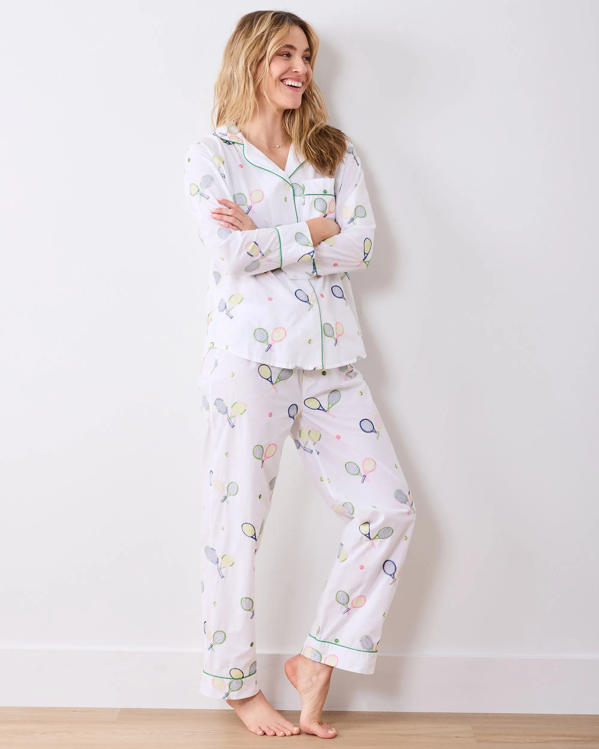 Embroidered Tennis Club - Tall Long PJ Set - Cloud sold by Printfresh