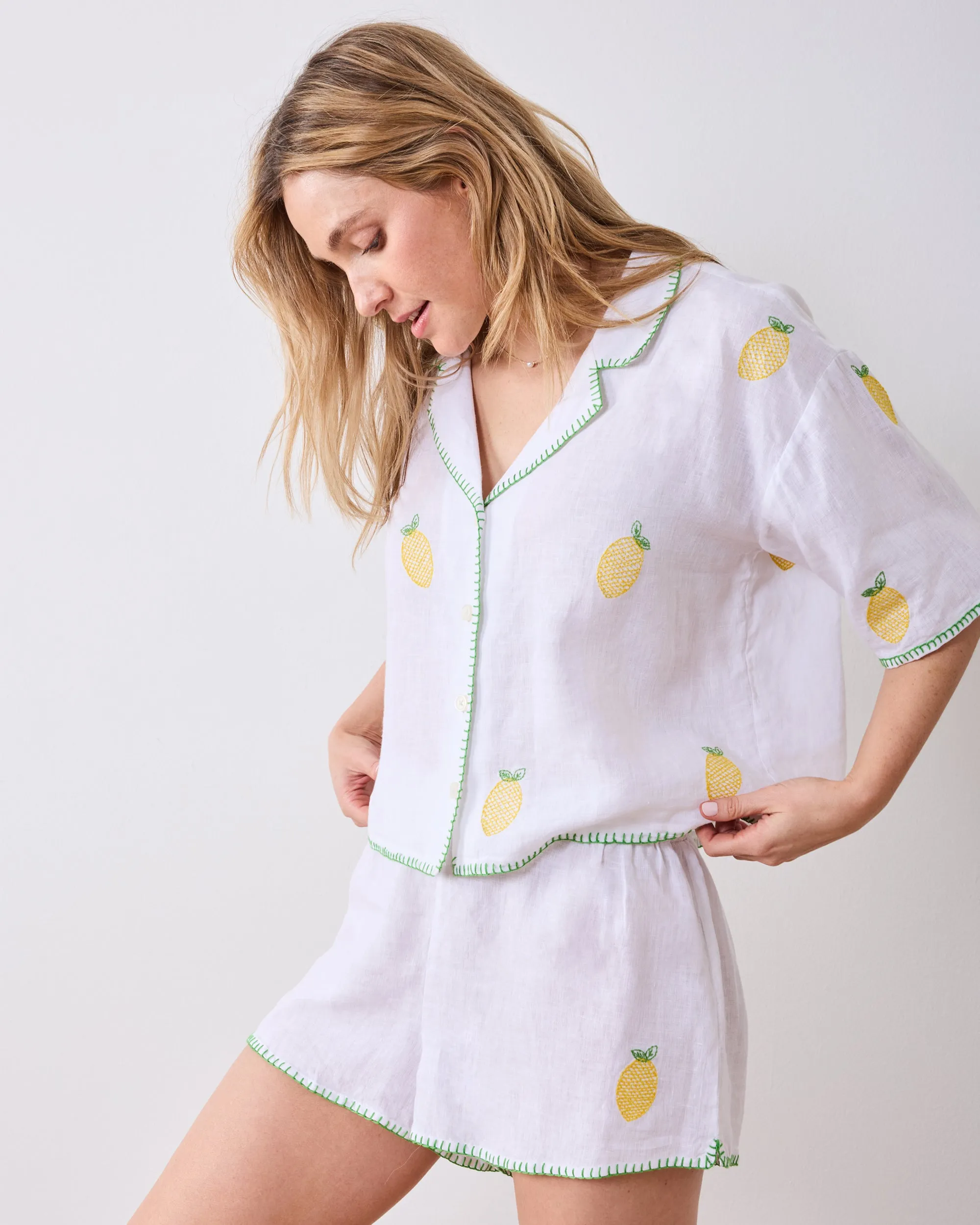 Embroidered Lemon Drop - Linen Sweet Dreams Set - Cloud sold by Printfresh product image thumbnail 2