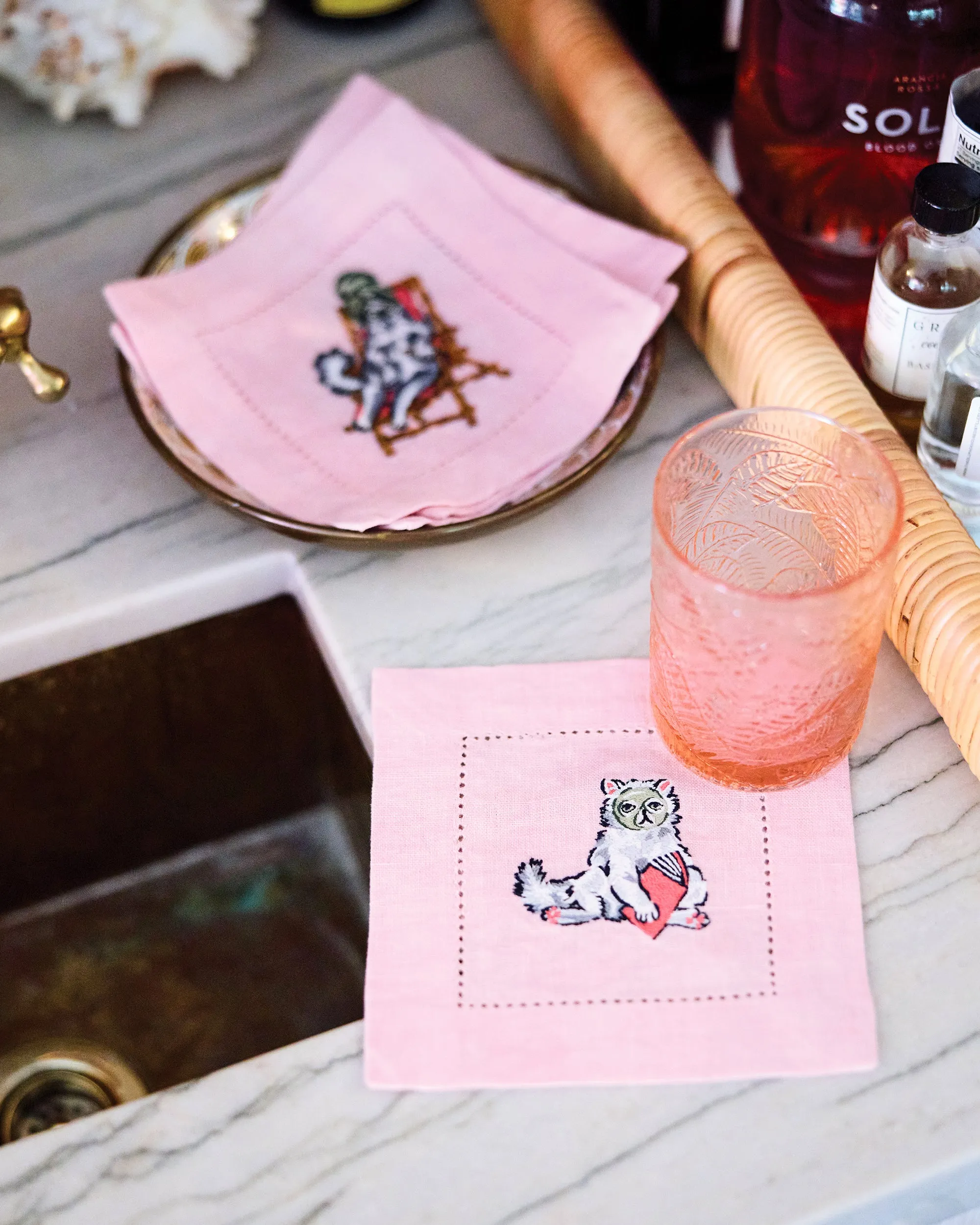 Spa Day - Linen Cocktail Napkins Set of 4 - Pink Polish sold by Printfresh product image thumbnail 2