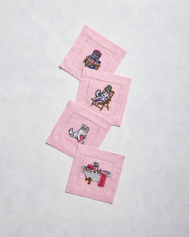 Spa Day - Linen Cocktail Napkins Set of 4 - Pink Polish made by Printfresh