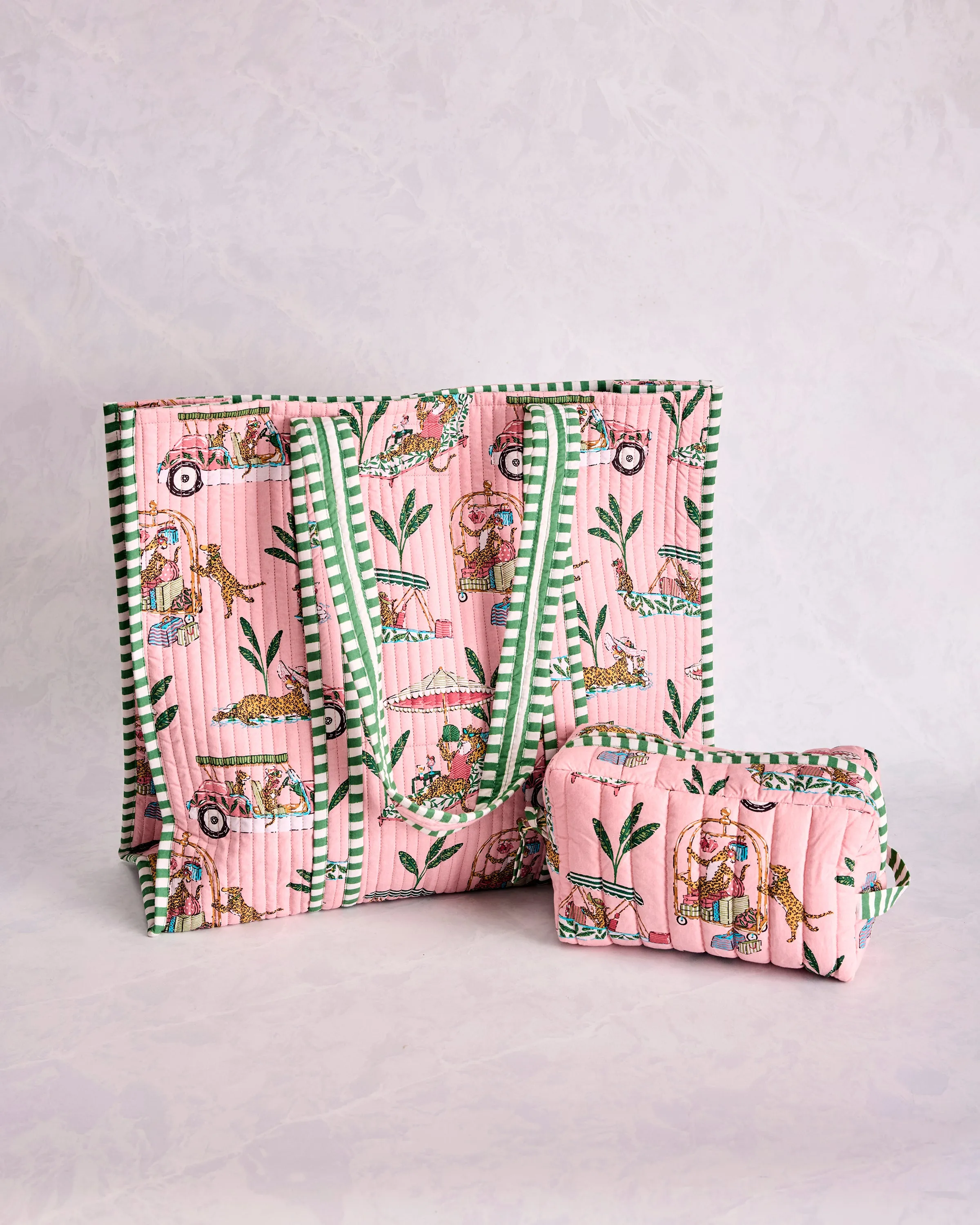Cabana Cats - Traveler Tote & Quilted Pouch Bundle - Peach Daiquiri sold by Printfresh
