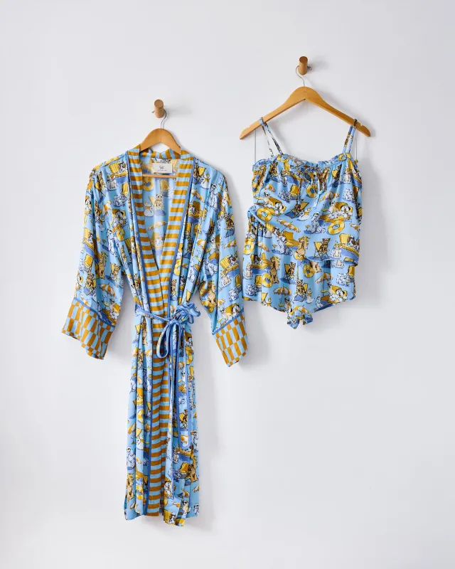 Palm Royale Pooches - Eco Satin Robe & Sydney Set Bundle - Cerulean Splash made by Printfresh