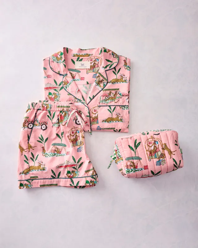 Cabana Cats - Short PJ Set & Quilted Pouch Bundle - Peach Daiquiri made by Printfresh