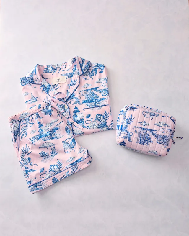 Mermaid Toile - Short PJ Set & Quilted Pouch Bundle - Blush made by Printfresh