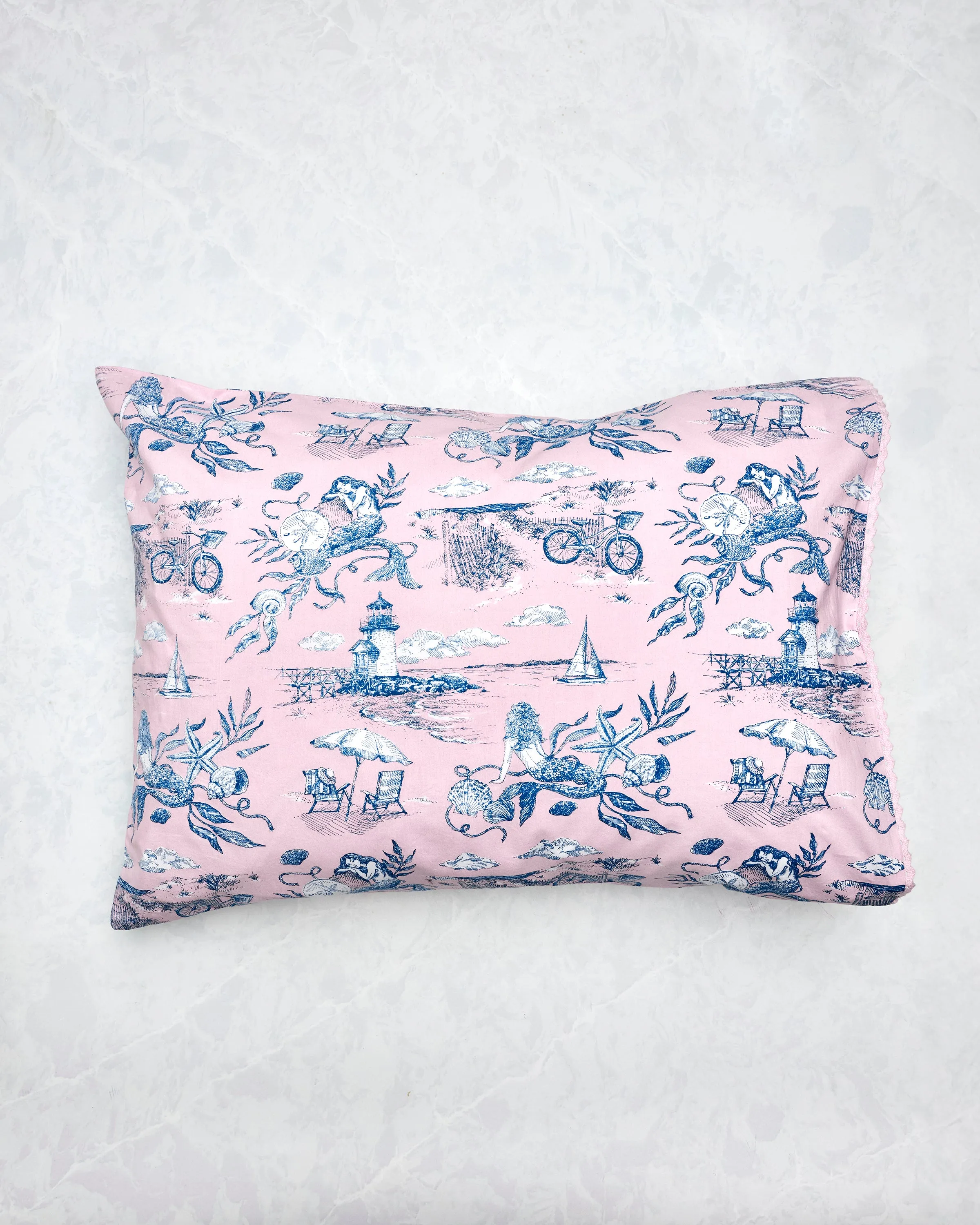 Mermaid Toile - Pillowcase Set of 2 & Eye Mask - Blush sold by Printfresh product image thumbnail 4