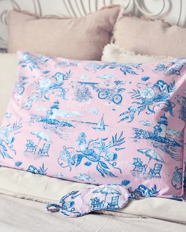 Mermaid Toile - Pillowcase Set of 2 & Eye Mask - Blush made by Printfresh