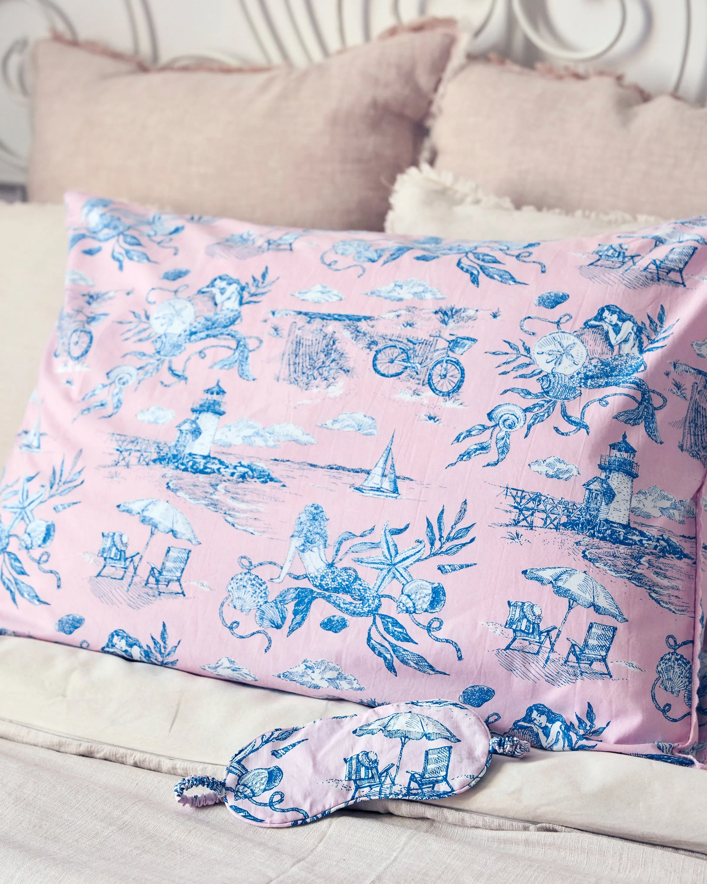 Mermaid Toile - Pillowcase Set of 2 & Eye Mask - Blush sold by Printfresh