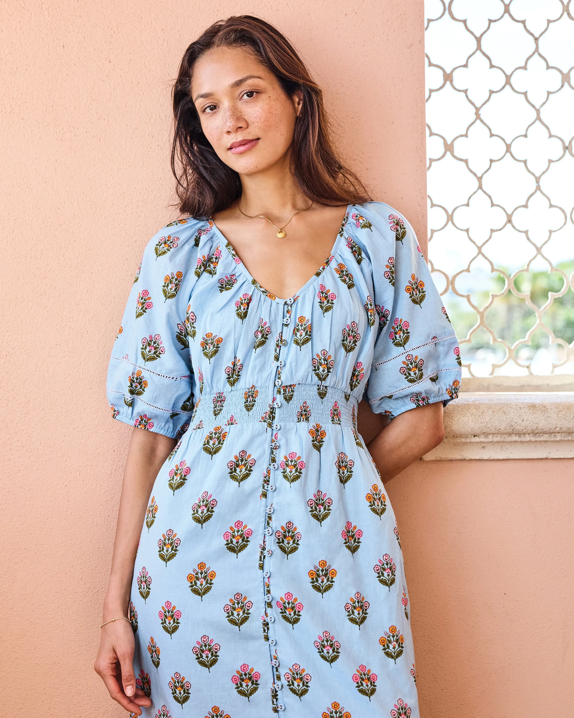 Wildflower Walks - Logan Dress - Soft Blue sold by Printfresh