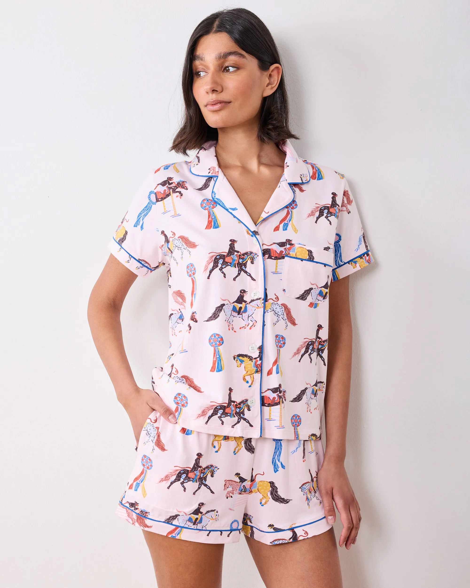 Horse Show - Organic Pima Modal Knit Short PJ Set - Pale Peach sold by Printfresh product image thumbnail 2
