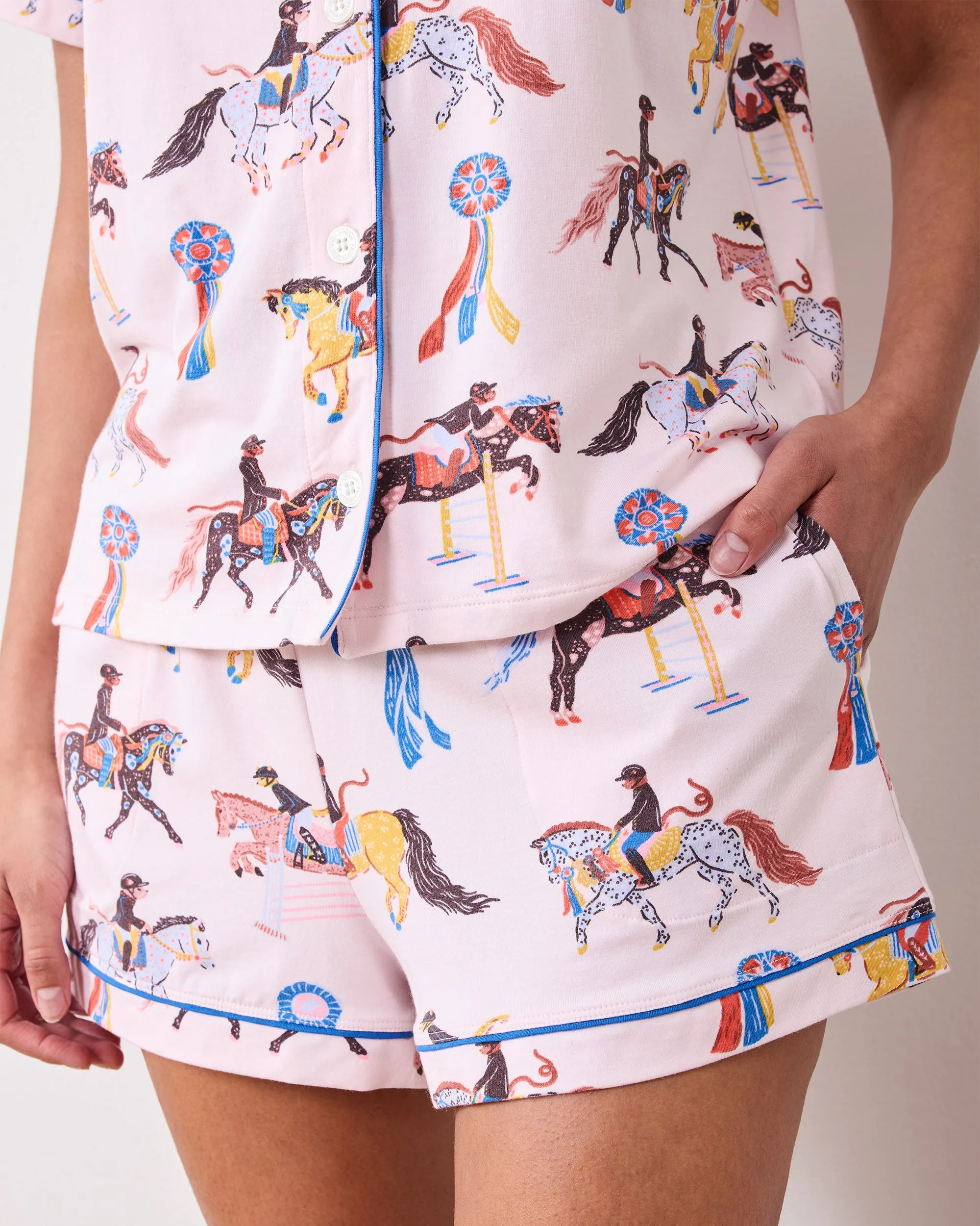 Horse Show - Organic Pima Modal Knit Short PJ Set - Pale Peach sold by Printfresh product image thumbnail 4