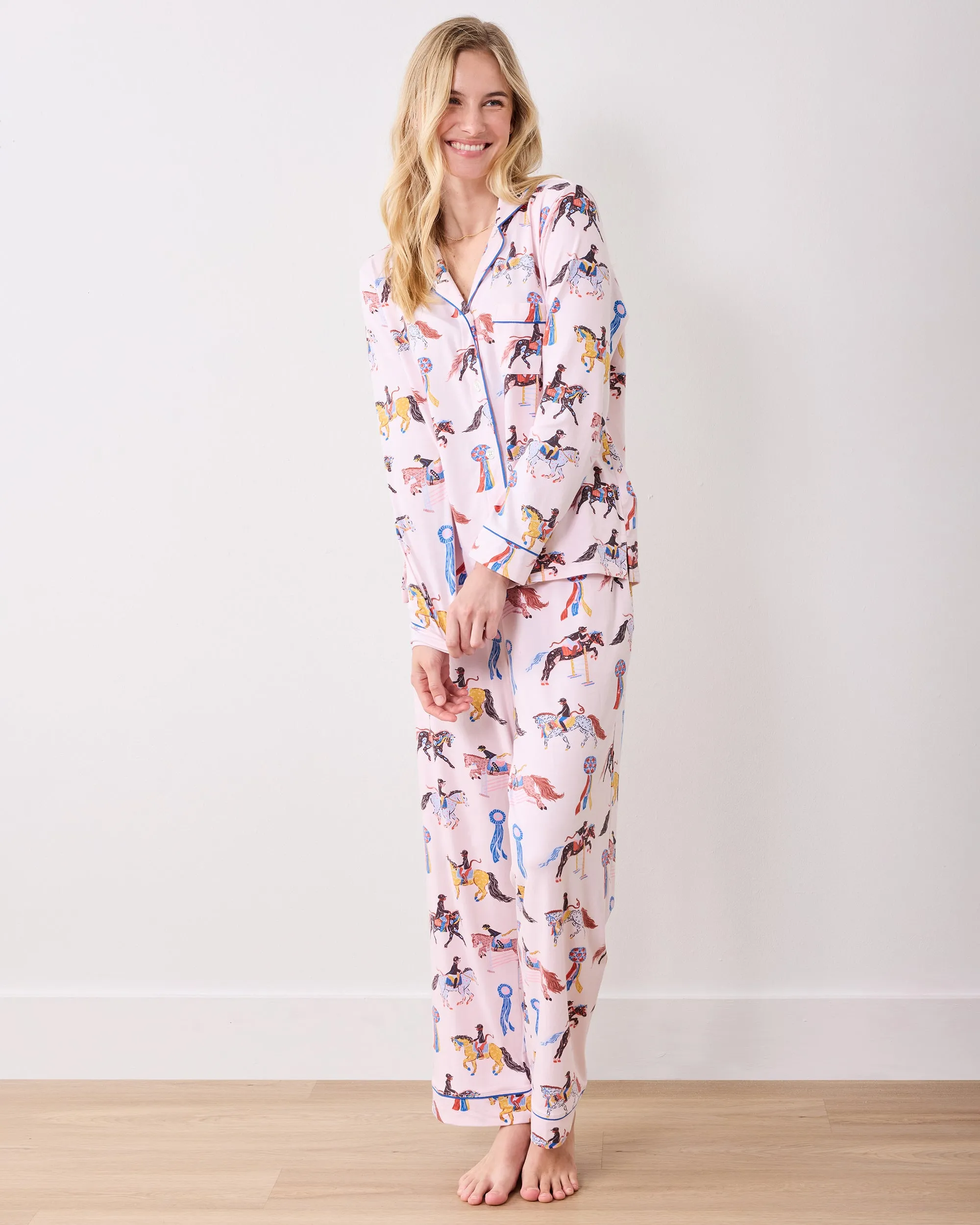 Horse Show - Organic Pima Modal Knit Long PJ Set - Pale Peach sold by Printfresh product image thumbnail 2