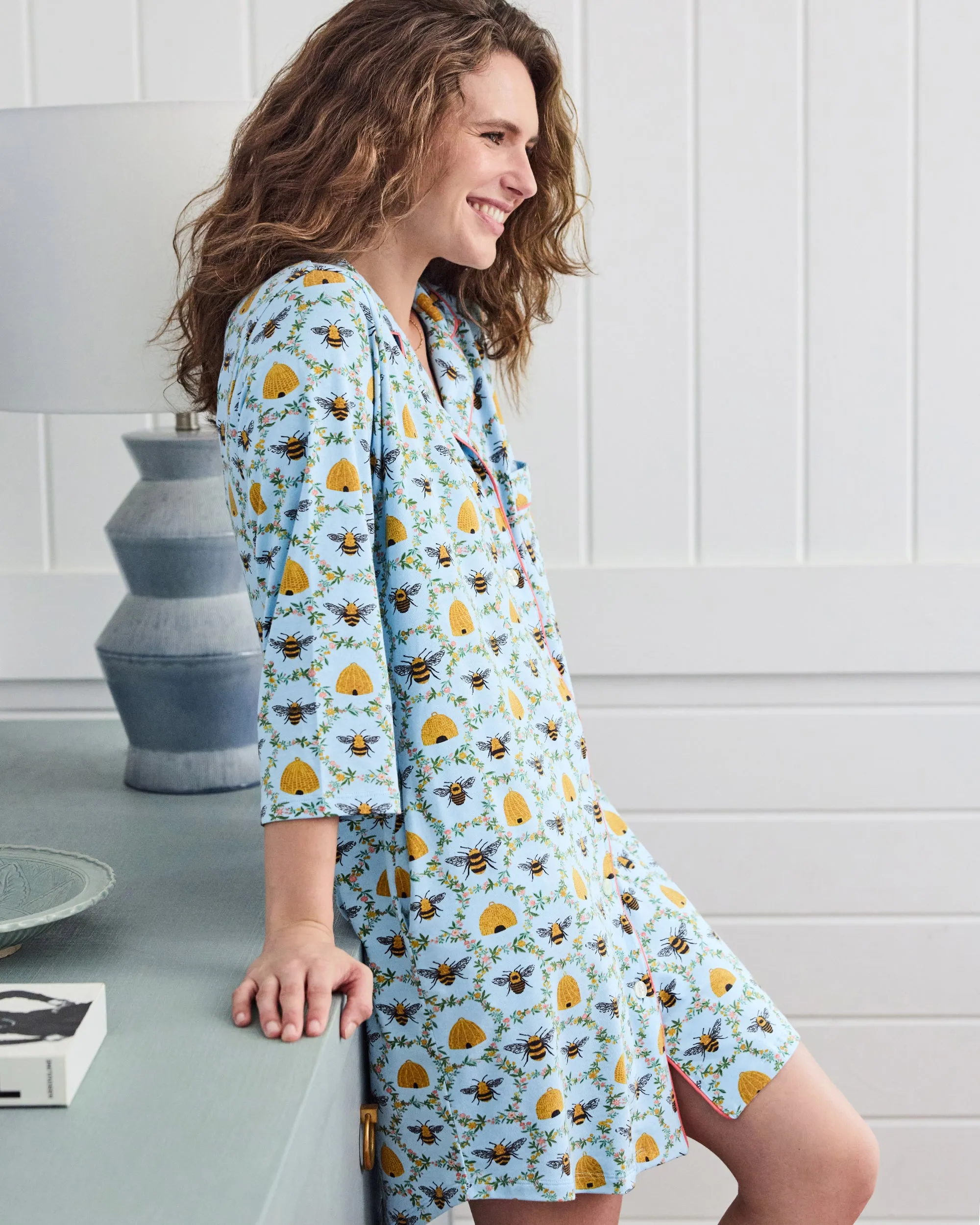 Sweet Bee - Organic Pima Modal Knit Sleep Shirt - Soft Blue sold by Printfresh