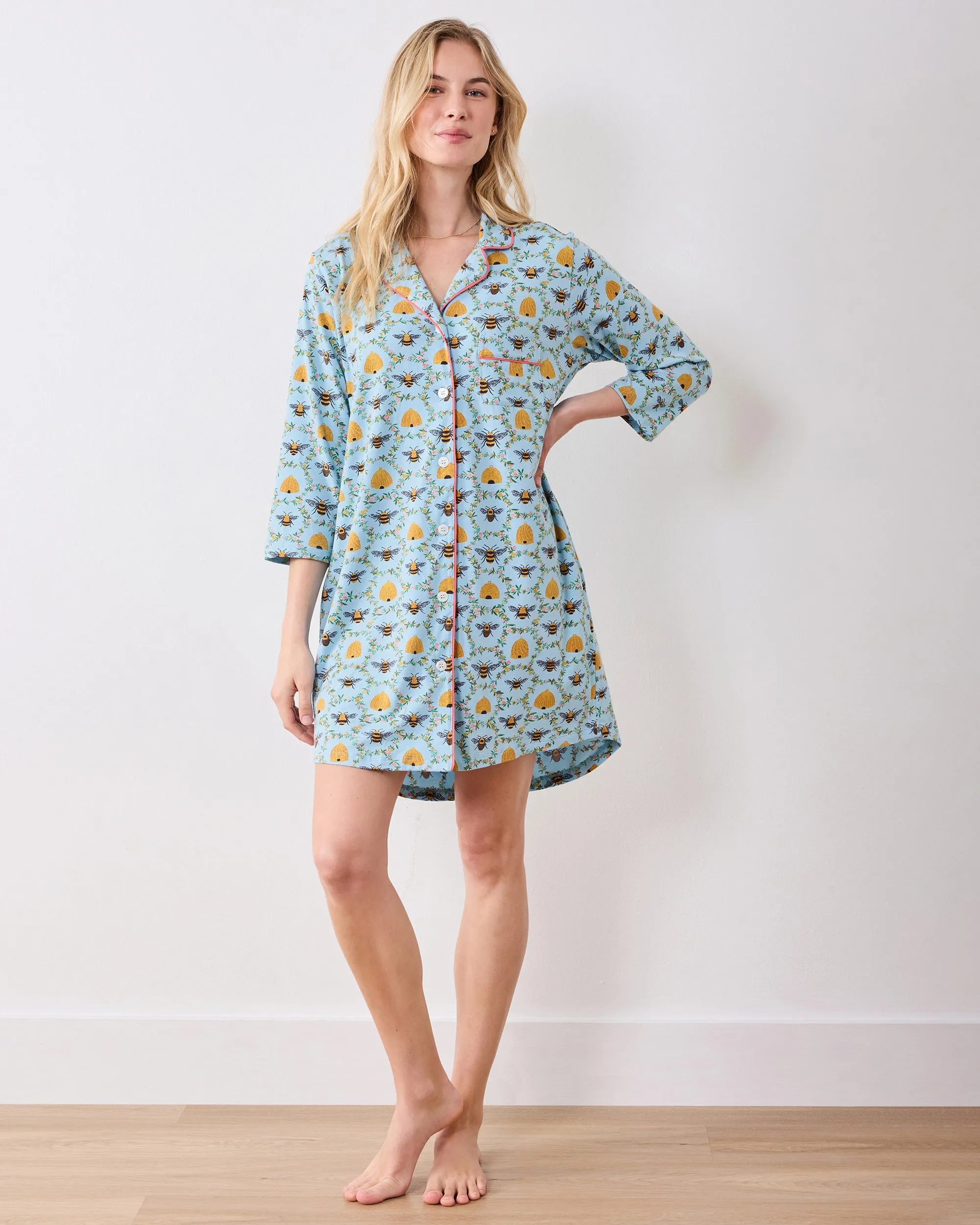 Sweet Bee - Organic Pima Modal Knit Sleep Shirt - Soft Blue sold by Printfresh product image thumbnail 3