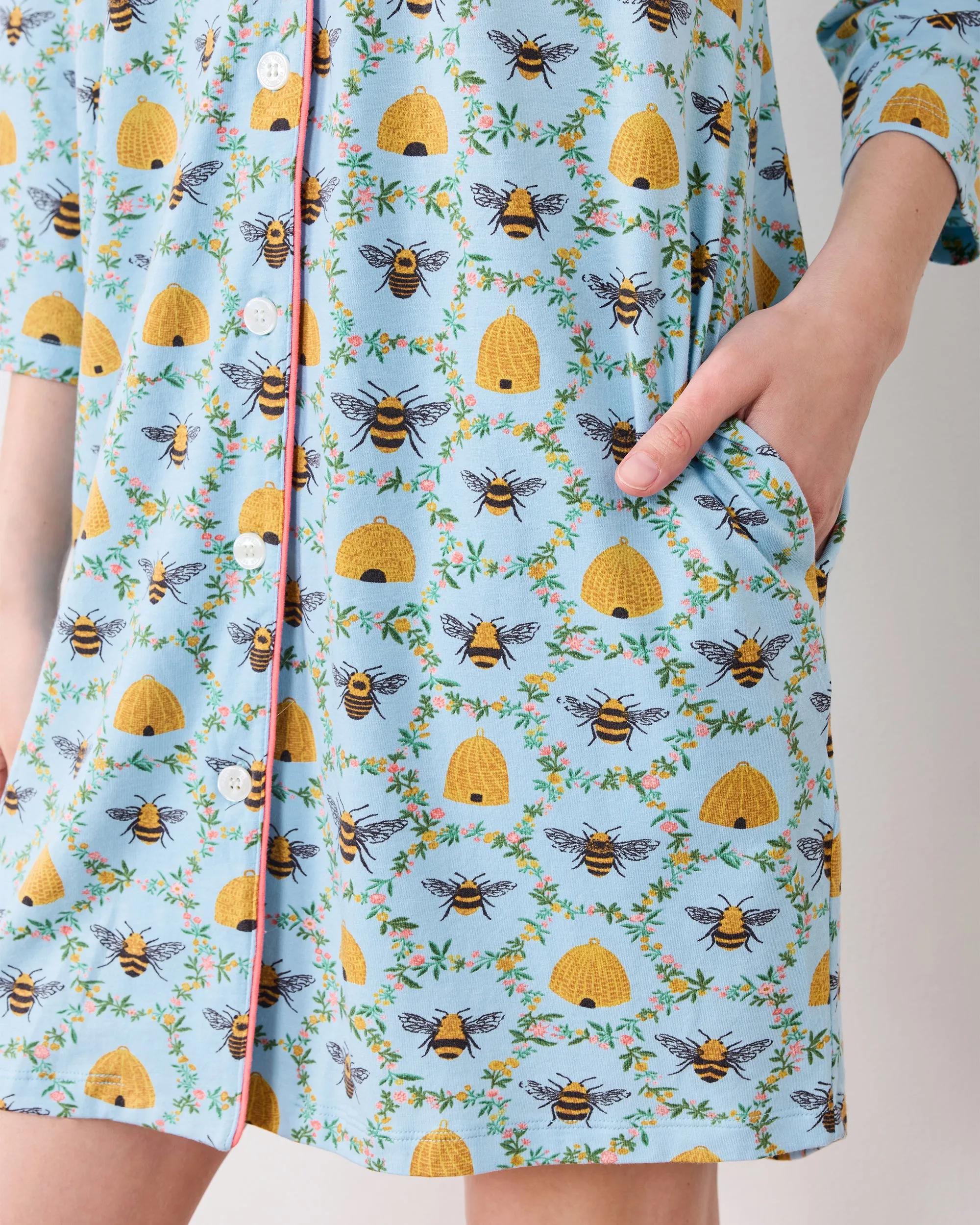 Sweet Bee - Organic Pima Modal Knit Sleep Shirt - Soft Blue sold by Printfresh product image thumbnail 4