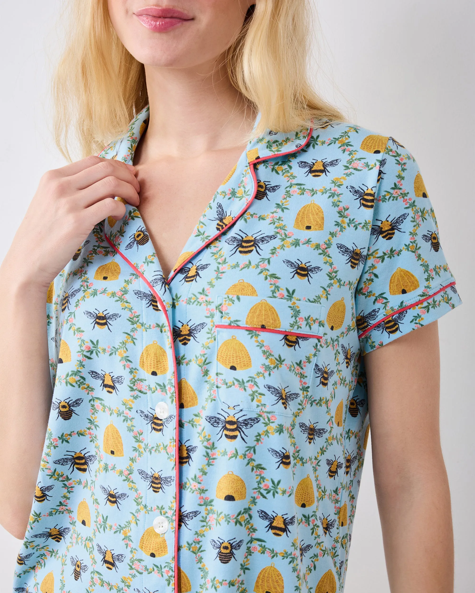 Sweet Bee - Organic Pima Modal Knit Short PJ Set - Soft Blue sold by Printfresh product image thumbnail 5