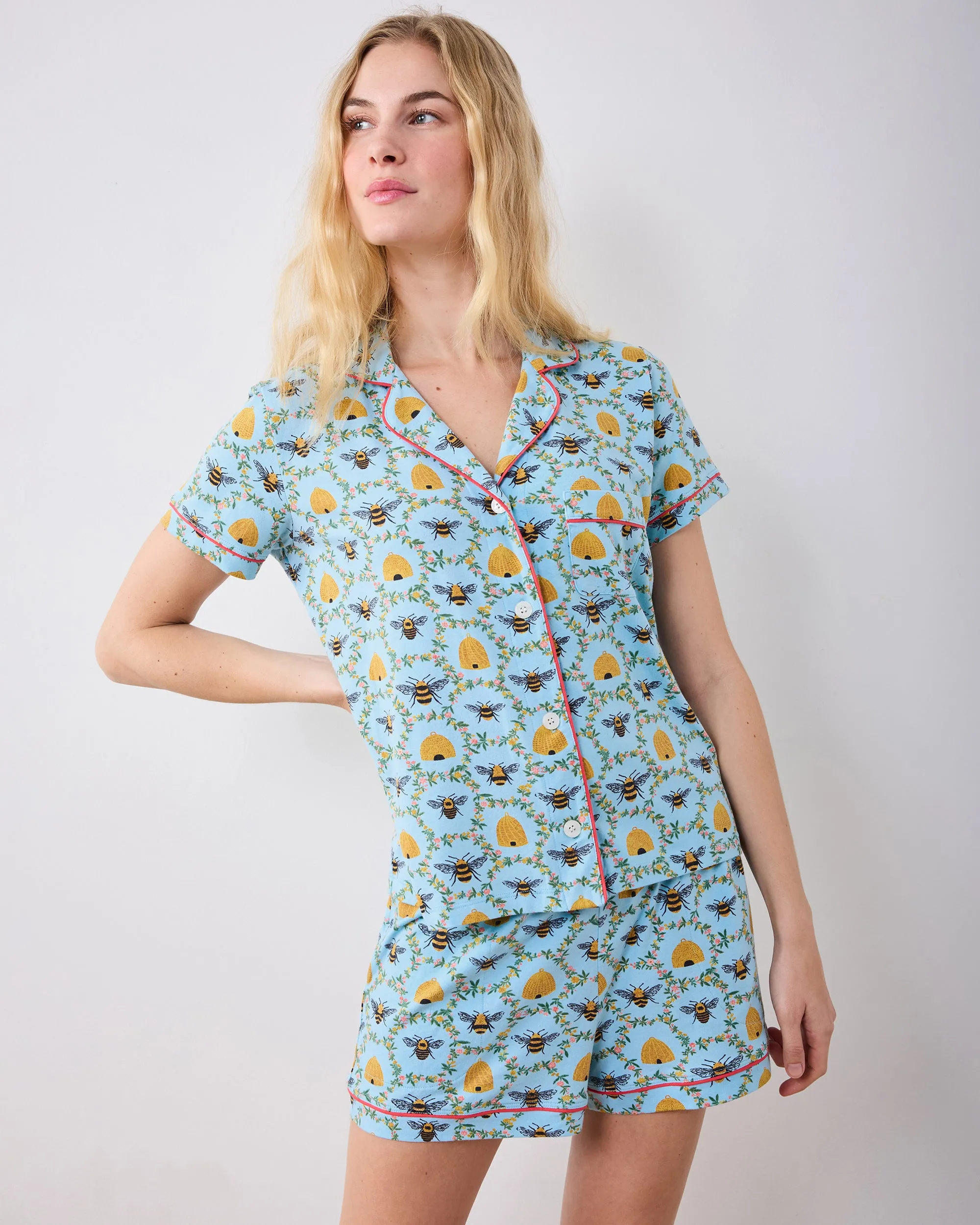 Sweet Bee - Organic Pima Modal Knit Short PJ Set - Soft Blue sold by Printfresh product image thumbnail 2