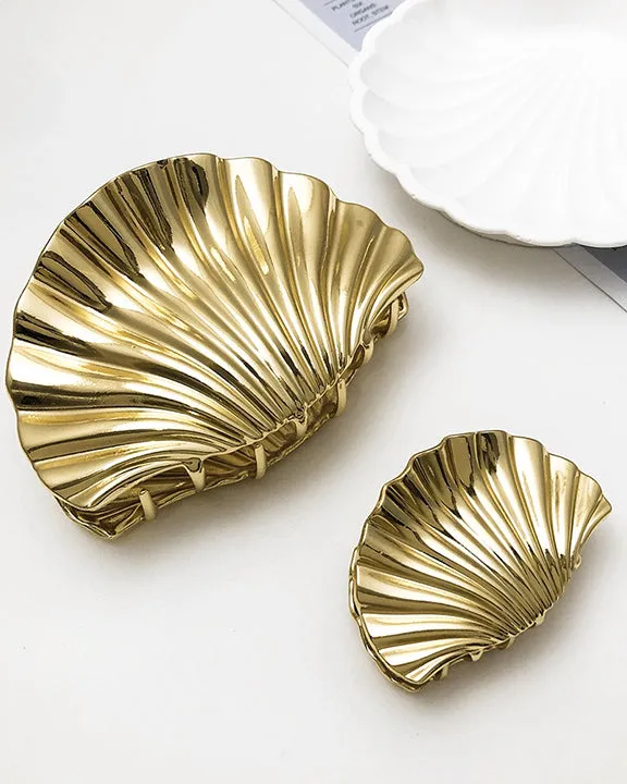 Gold - Gold Shell Hair Claw Clip - LadyJuneAccessories sold by Printfresh