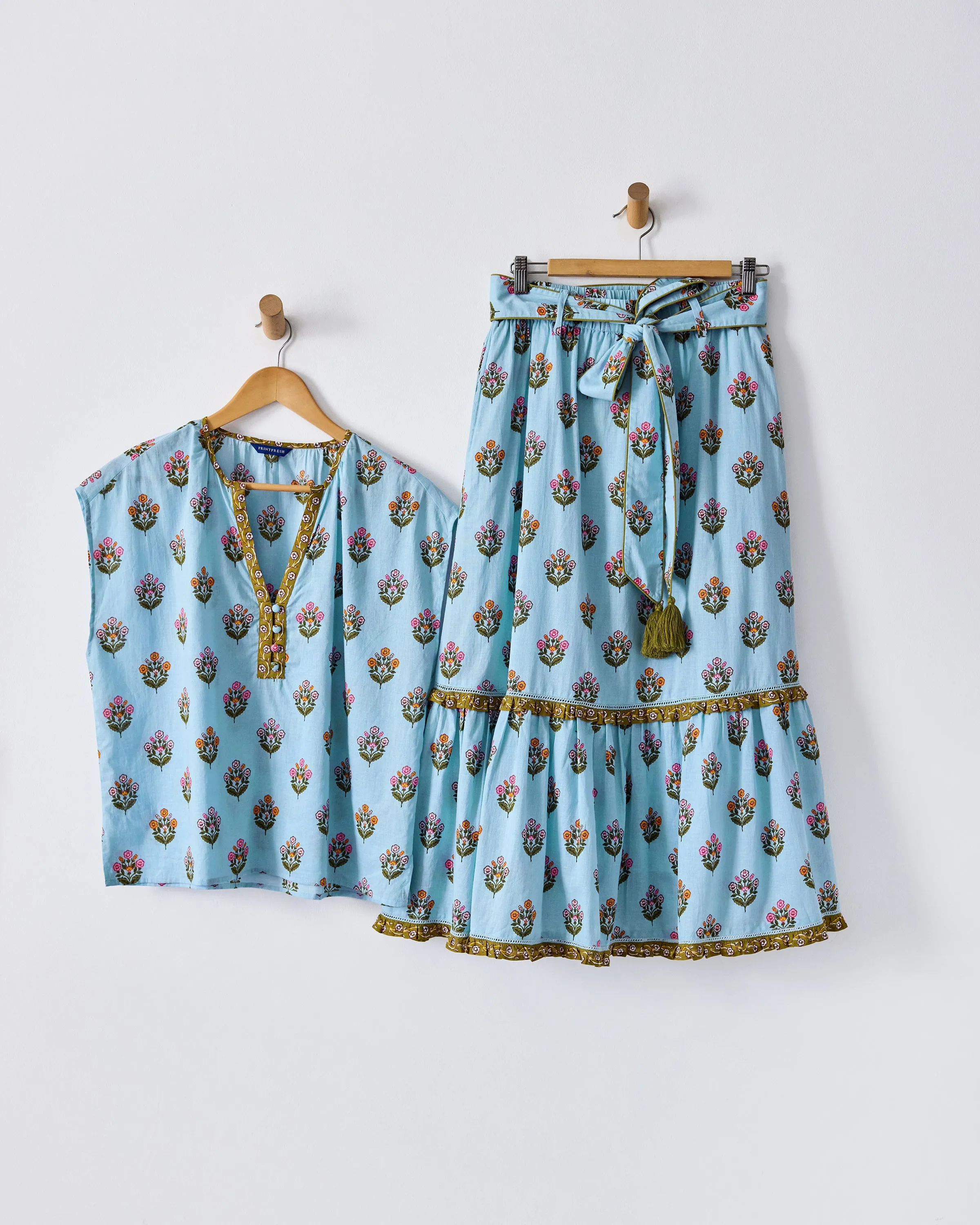 Wildflower Walks - Emmie Skirt & Jordan Blouse Set - Soft Blue sold by Printfresh product image thumbnail 2