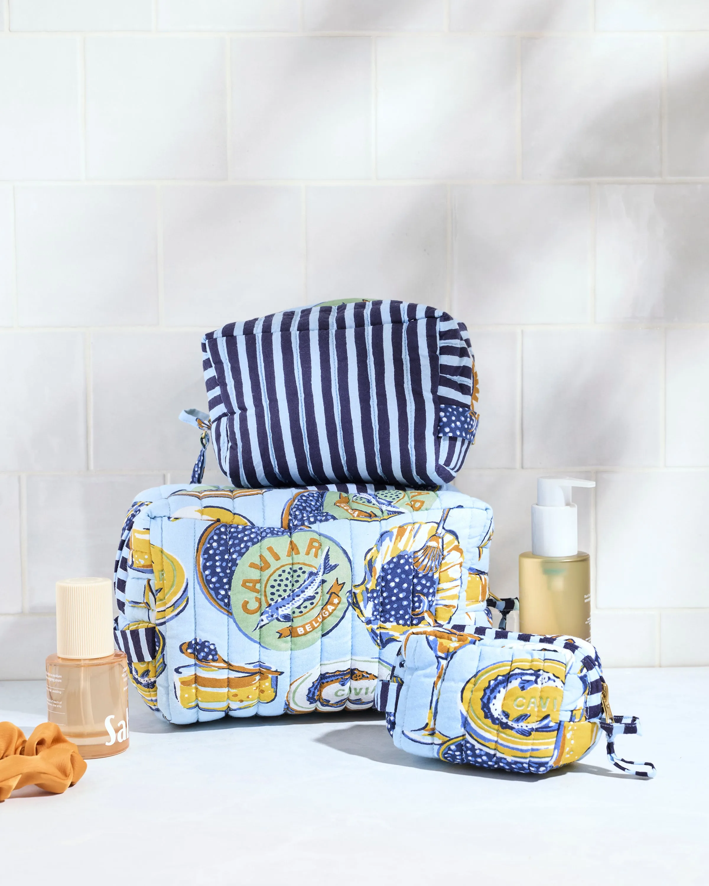 Champagne & Caviar - Three's Best Pouch Set - Pale Blue sold by Printfresh