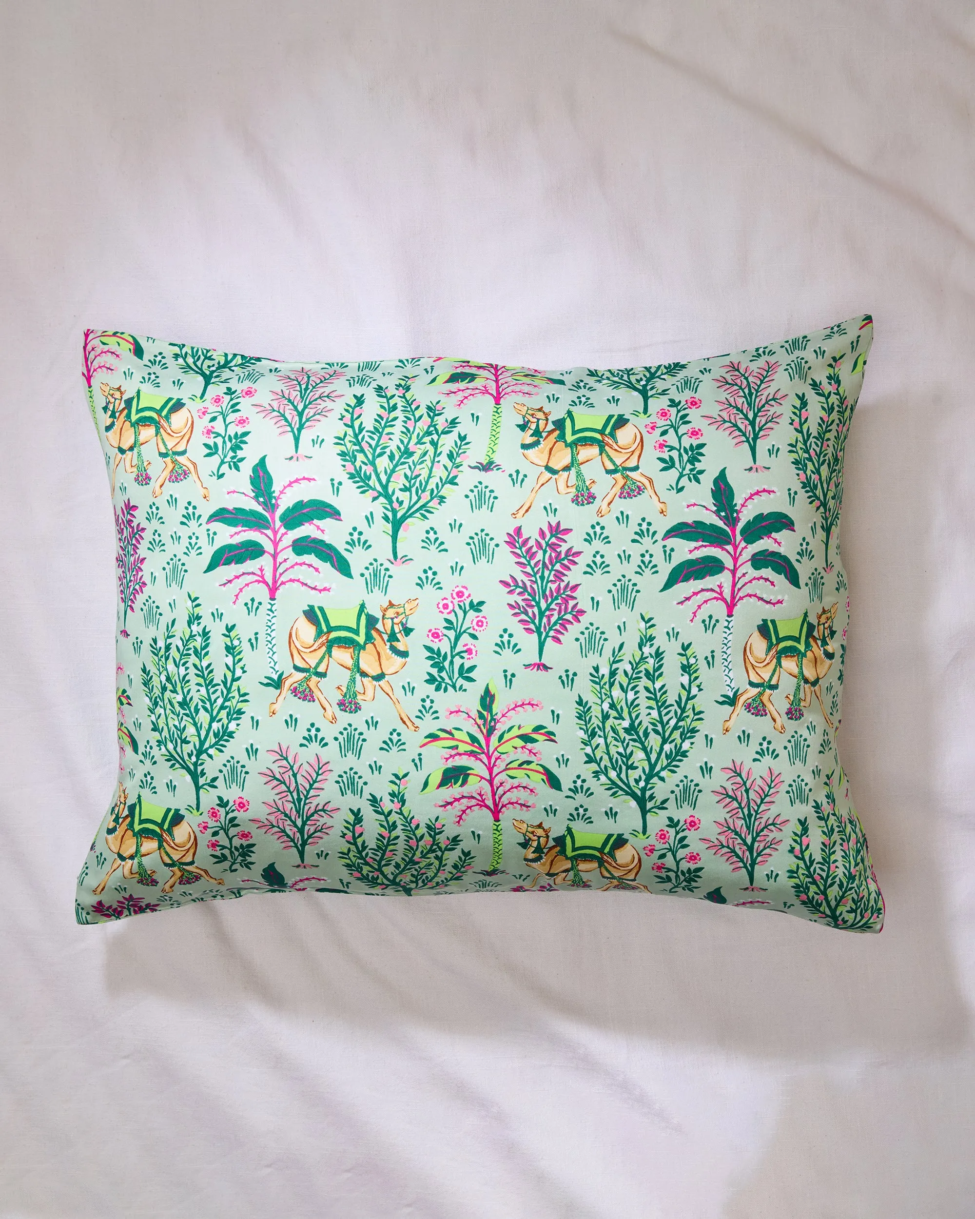 Camel's Courtyard - Eco Satin Pillowcase - Avocado sold by Printfresh