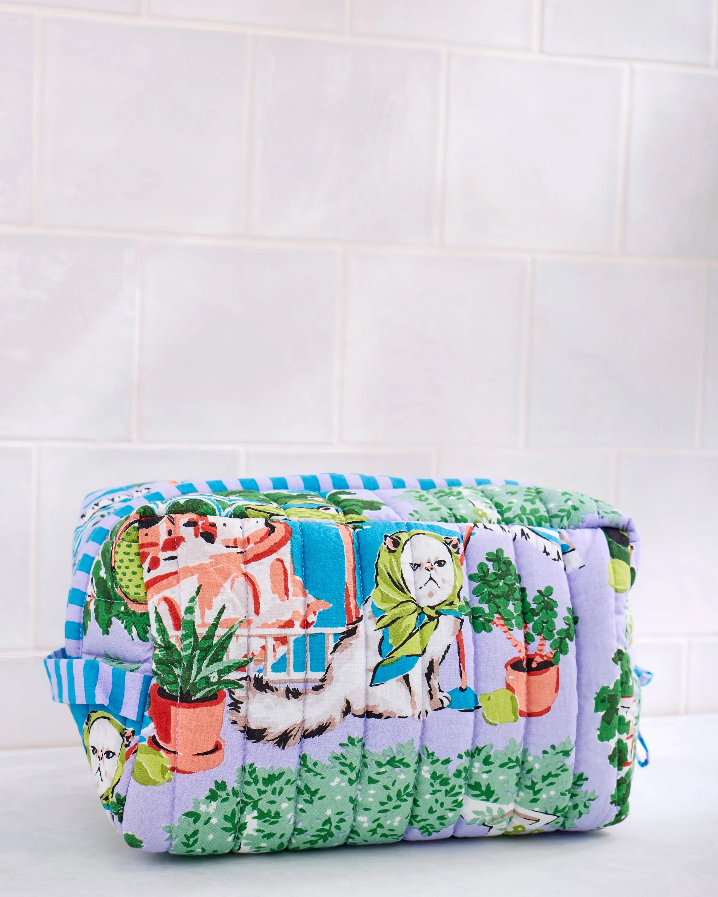 Mediterranean Meow - Quilted Pouch - Lilac & Lime sold by Printfresh product image thumbnail 3