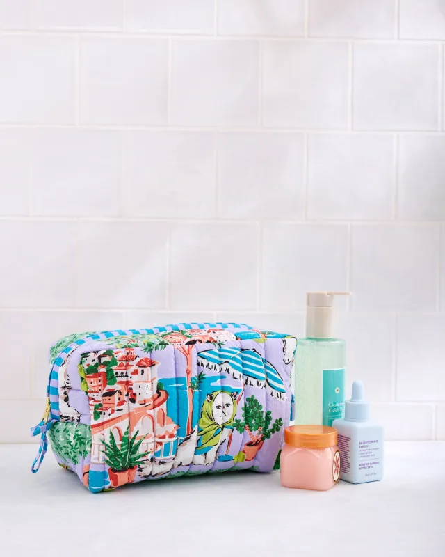 Mediterranean Meow - Quilted Pouch - Lilac & Lime made by Printfresh