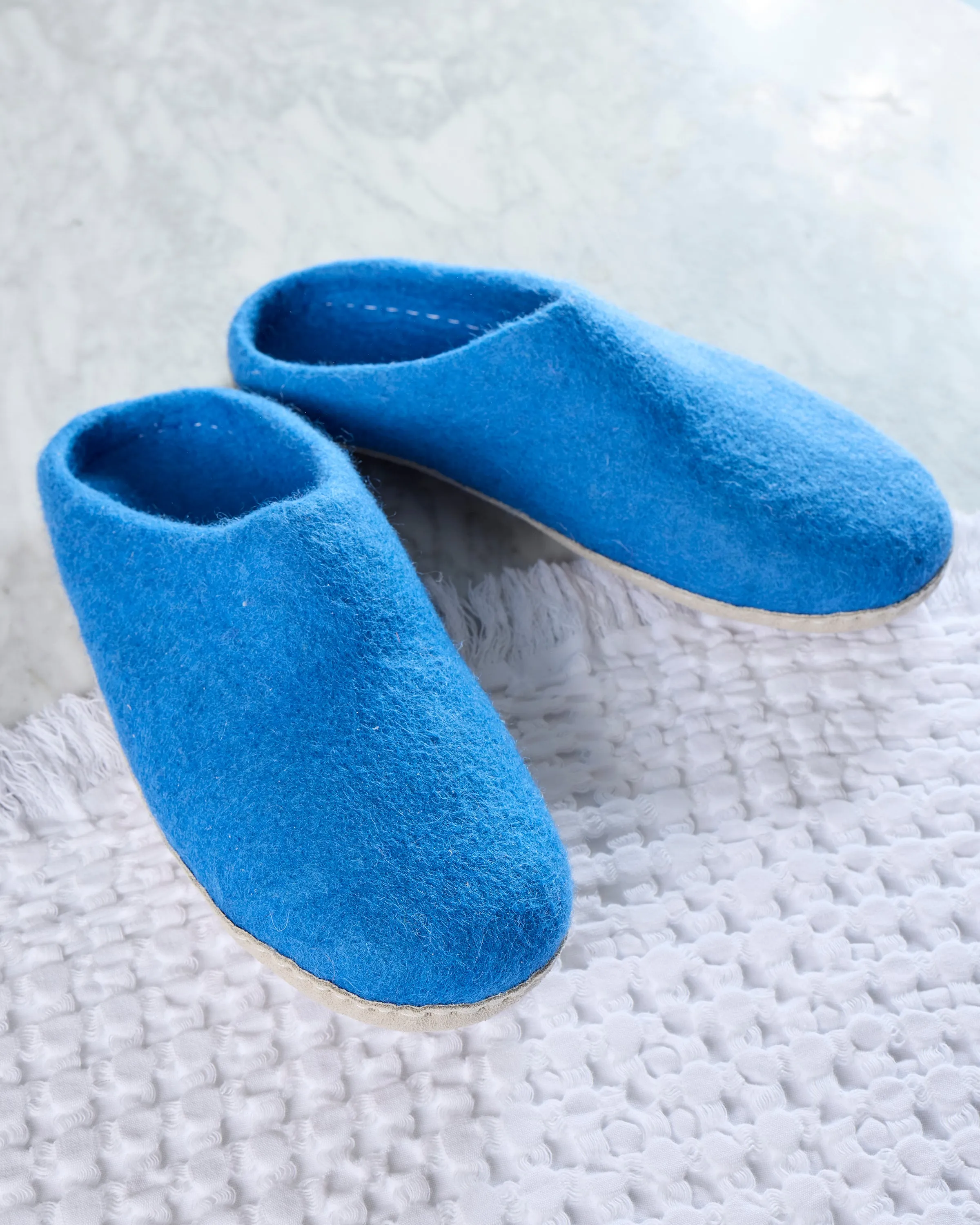 Blue - Organic Merino Wool Slippers - Fuzzy Cove sold by Printfresh