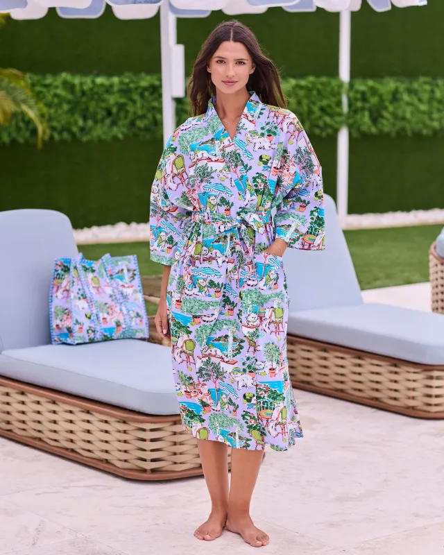 Mediterranean Meow - Long Robe - Lilac & Lime made by Printfresh