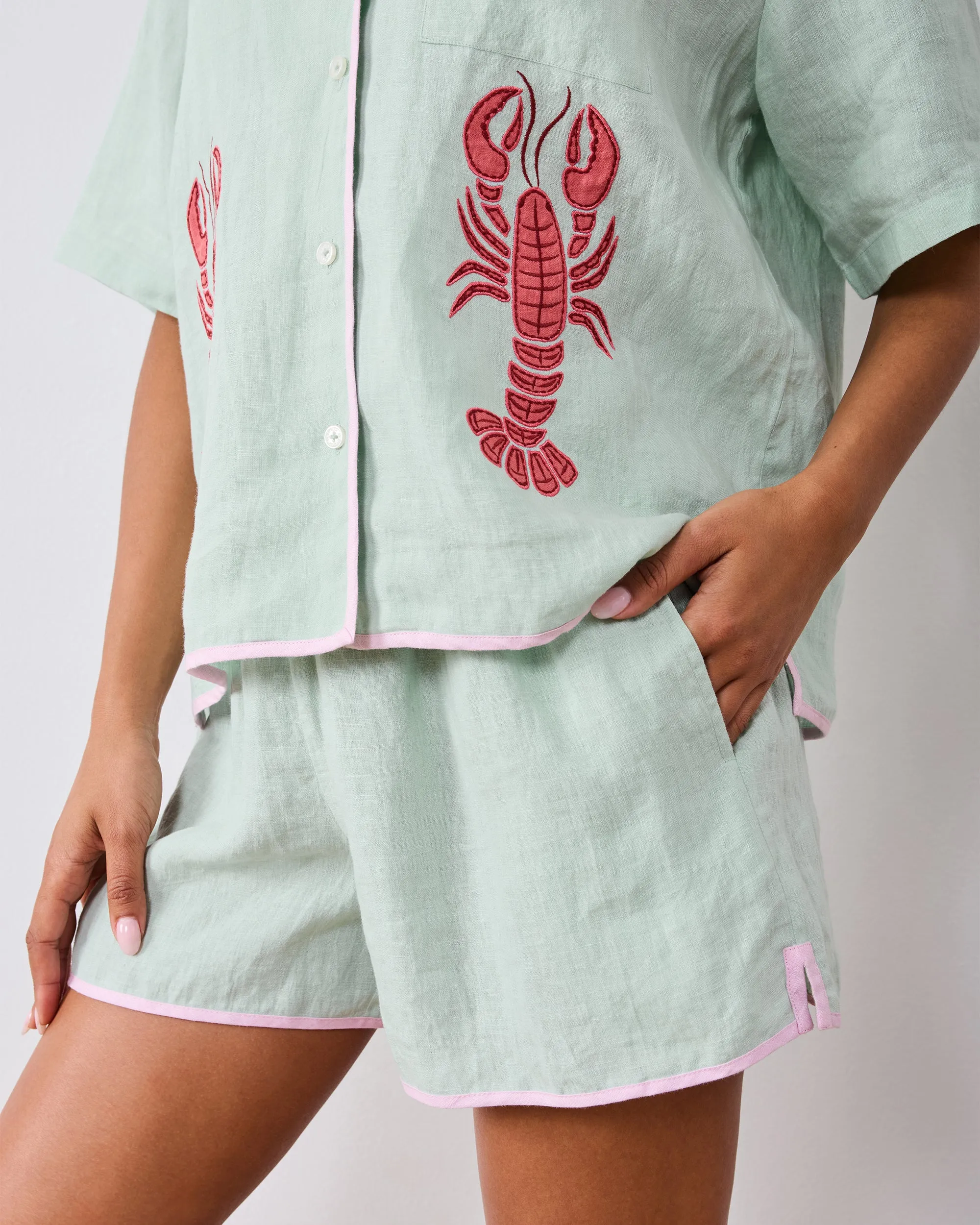 Lobster Landing Applique - Linen Resort Set - Seafoam sold by Printfresh product image thumbnail 2