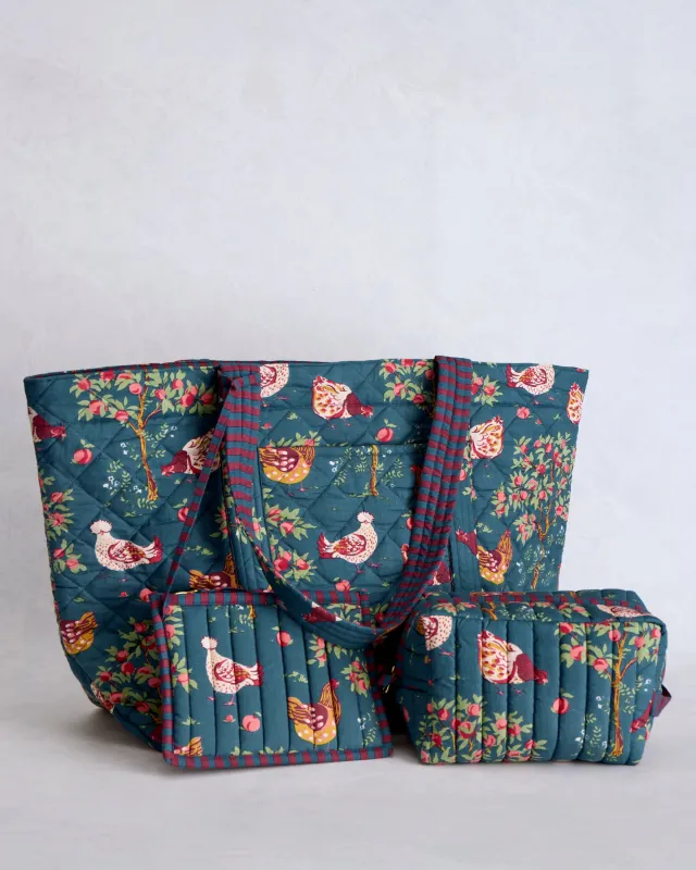 Hen House - Weekender Bag & Quilted Pouch Bundle - Navy made by Printfresh