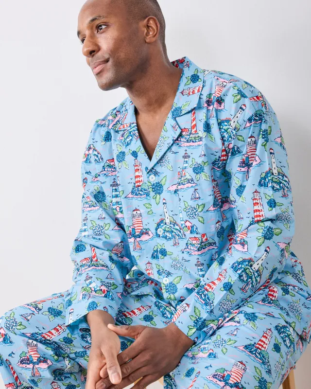 Lighthouse Keeper - Men’s Long PJ Set - Blue Hydrangea made by Printfresh