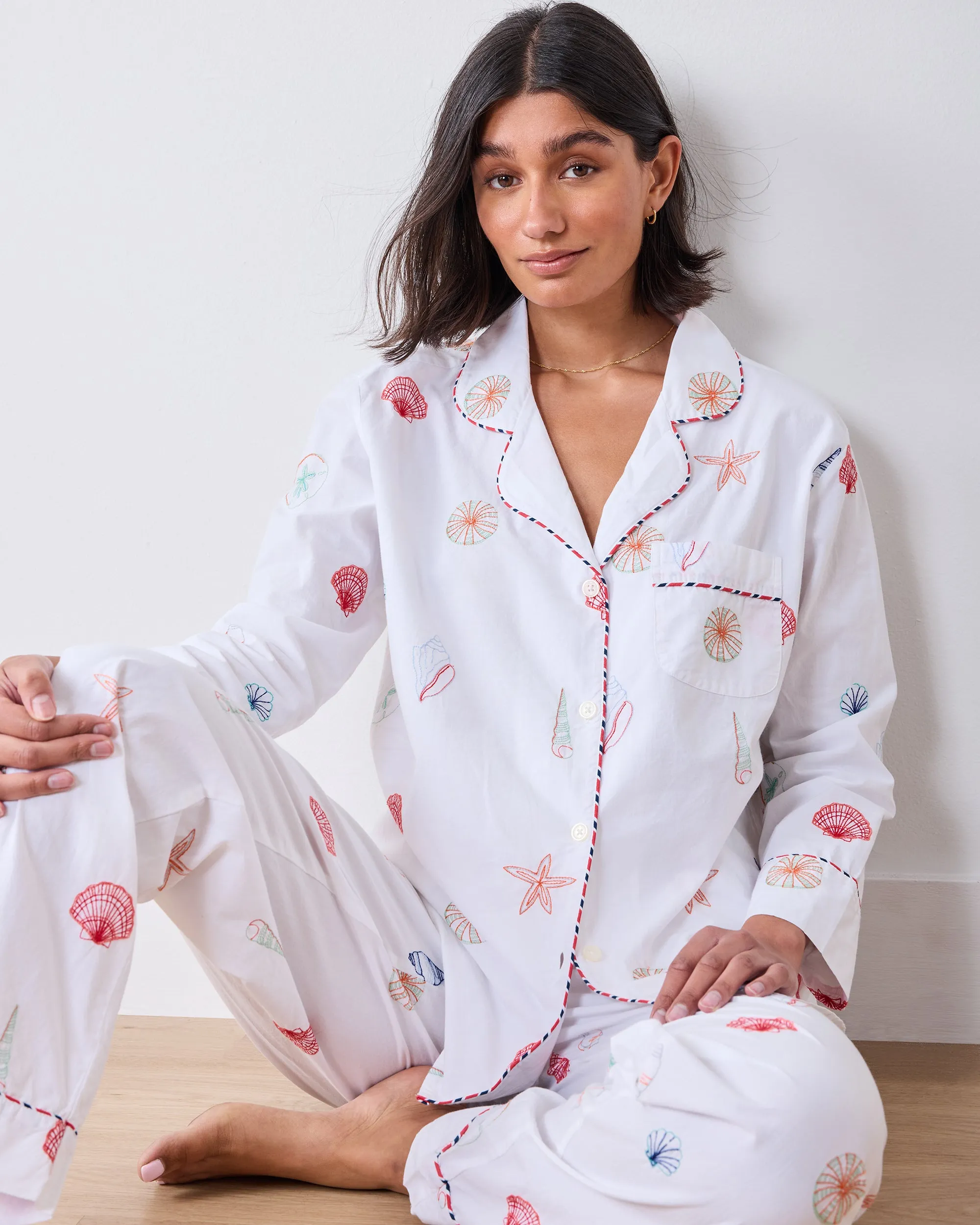 Embroidered Shells - Petite Long PJ Set - Coastal Cloud sold by Printfresh product image thumbnail 3