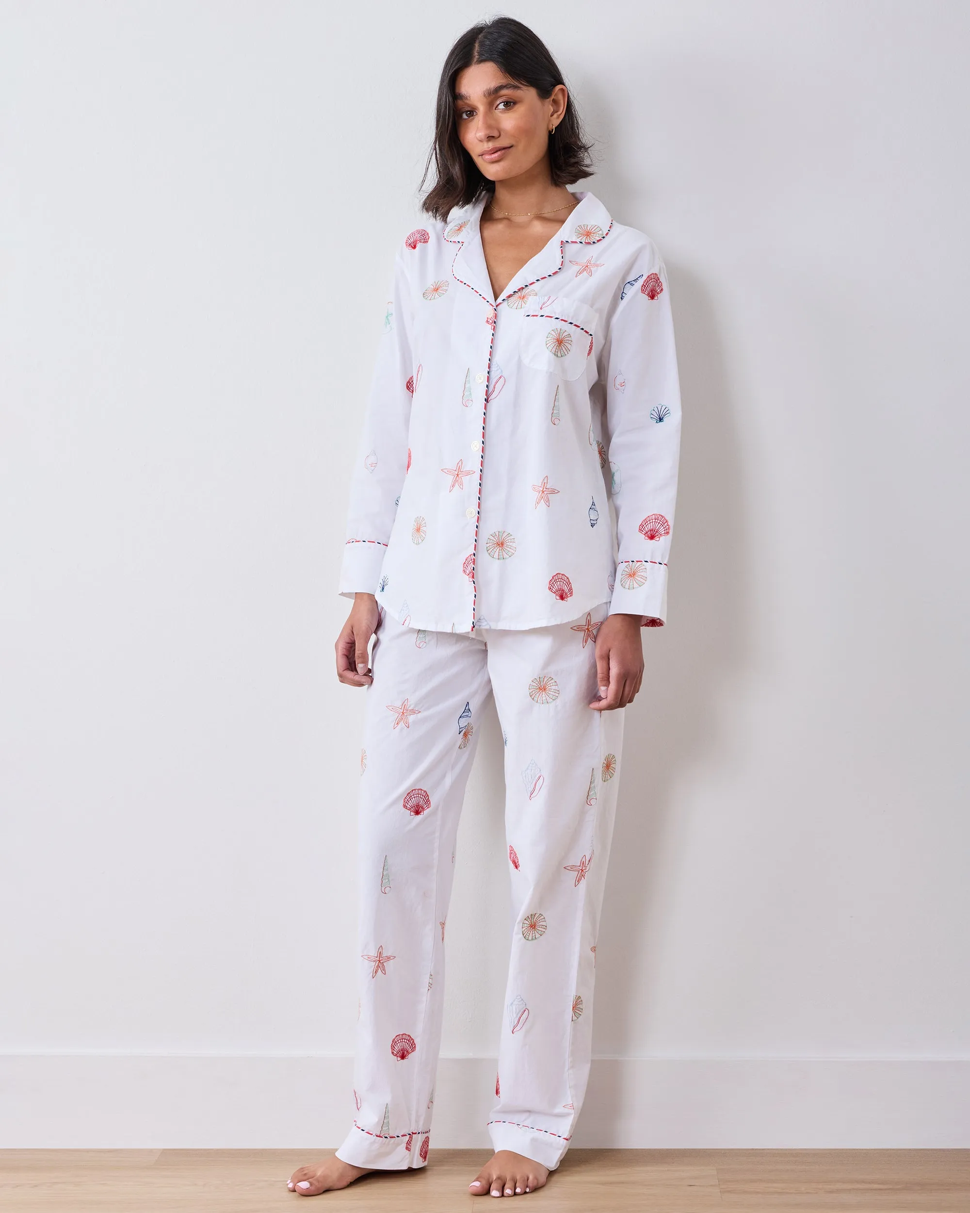 Embroidered Shells - Petite Long PJ Set - Coastal Cloud sold by Printfresh product image thumbnail 2