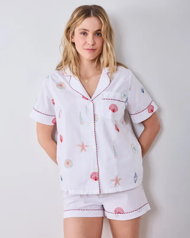 Embroidered Shells - Short PJ Set - Coastal Cloud made by Printfresh