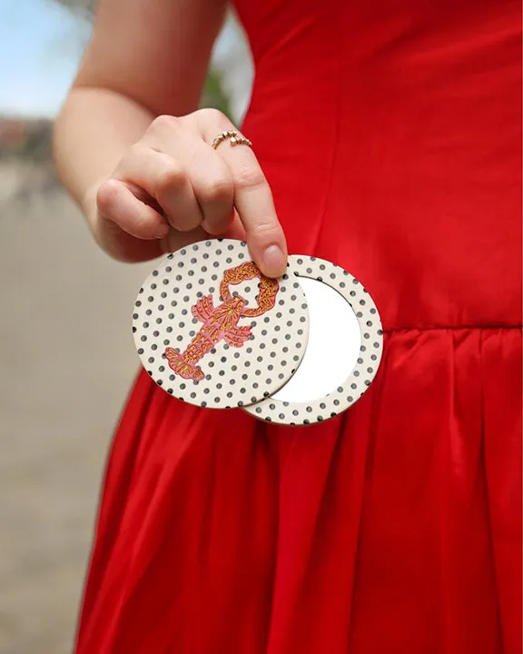 Polka Dot Combo - Hand Painted Lobster Compact Mirror - Solar Eclipse sold by Printfresh