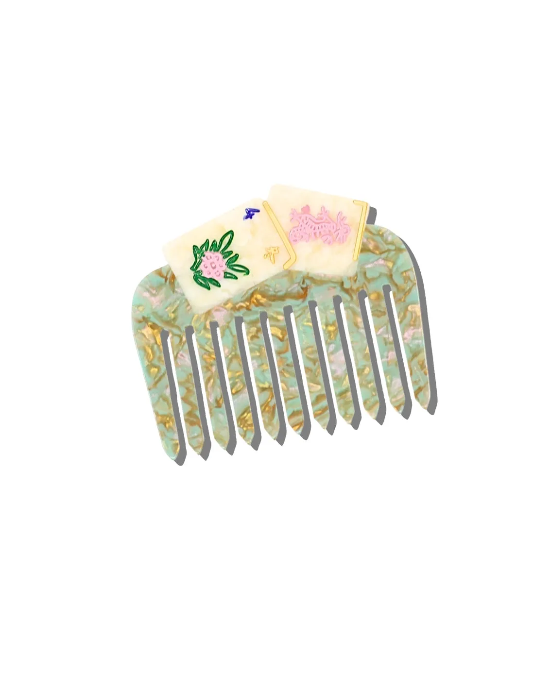 Green Combo - Hand Painted Flower Mahjong Pocket Comb - Solar Eclipse sold by Printfresh
