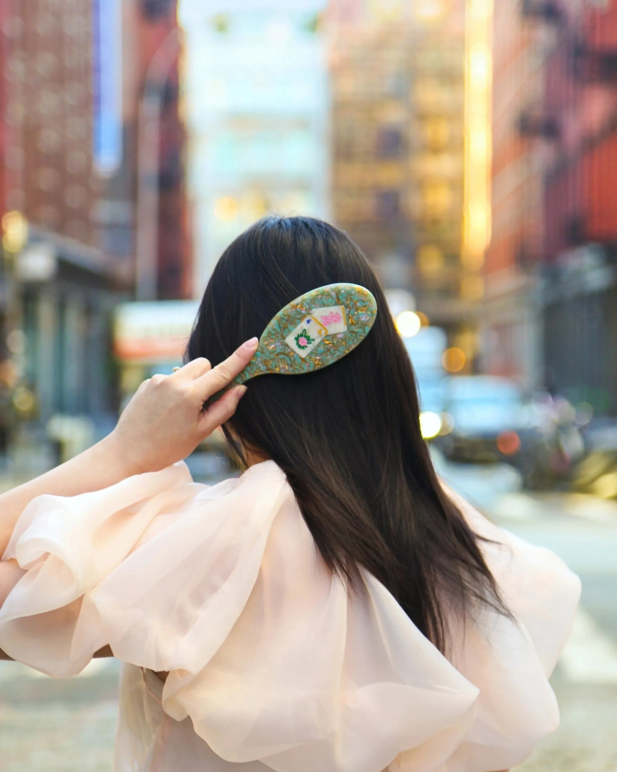 Seafoam Combo - Hand Painted Flower Mahjong Amazing Hair Day Brush - Solar Eclipse sold by Printfresh product image thumbnail 5