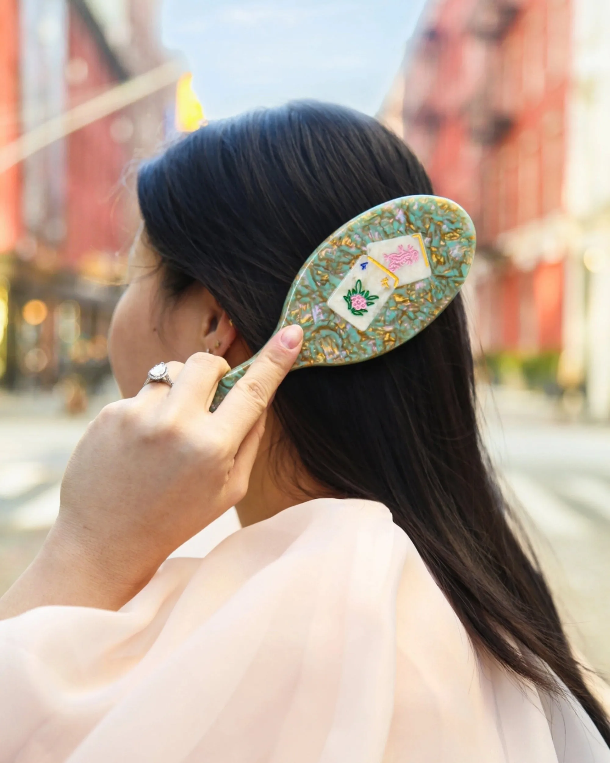 Seafoam Combo - Hand Painted Flower Mahjong Amazing Hair Day Brush - Solar Eclipse sold by Printfresh product image thumbnail 2