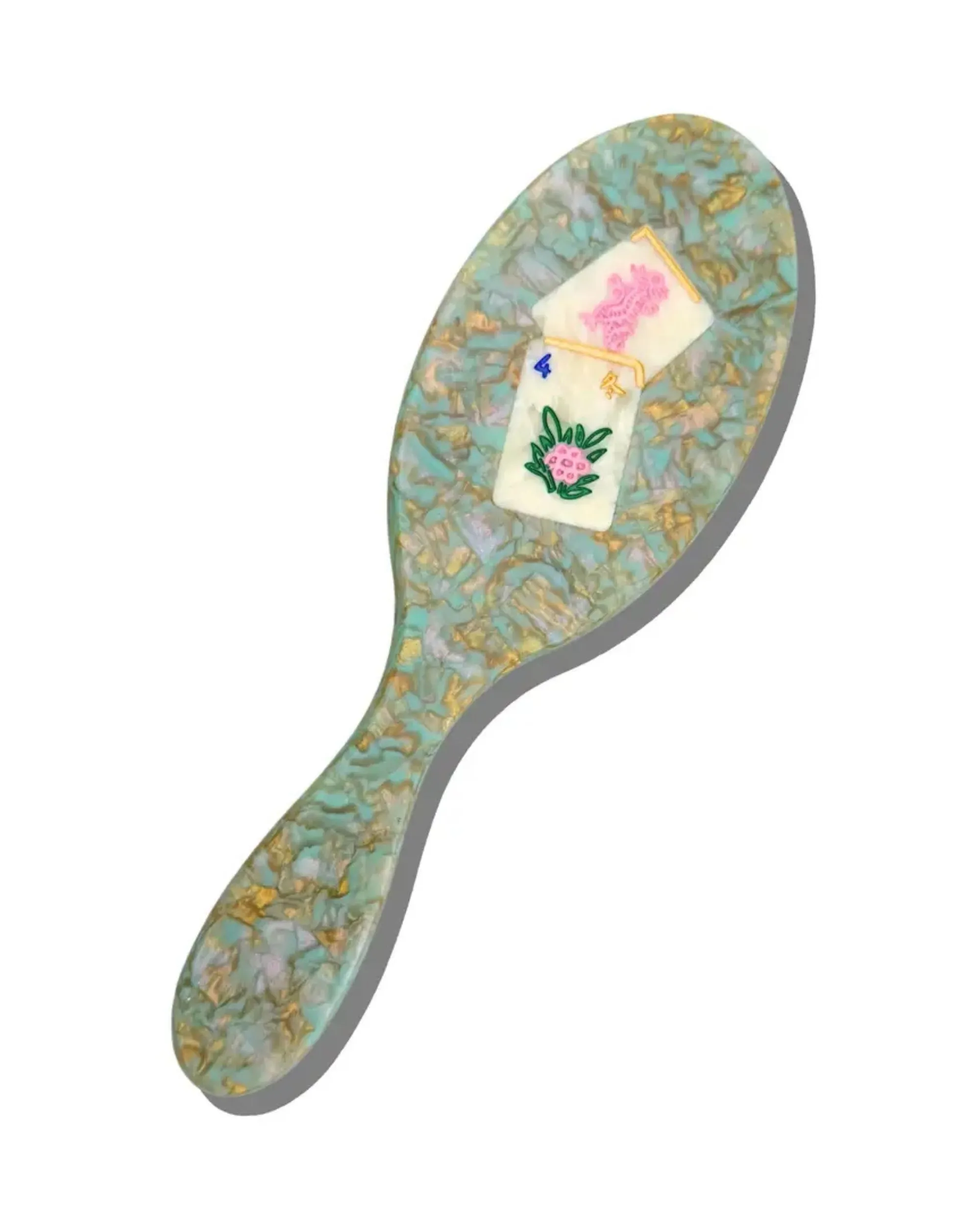 Seafoam Combo - Hand Painted Flower Mahjong Amazing Hair Day Brush - Solar Eclipse sold by Printfresh