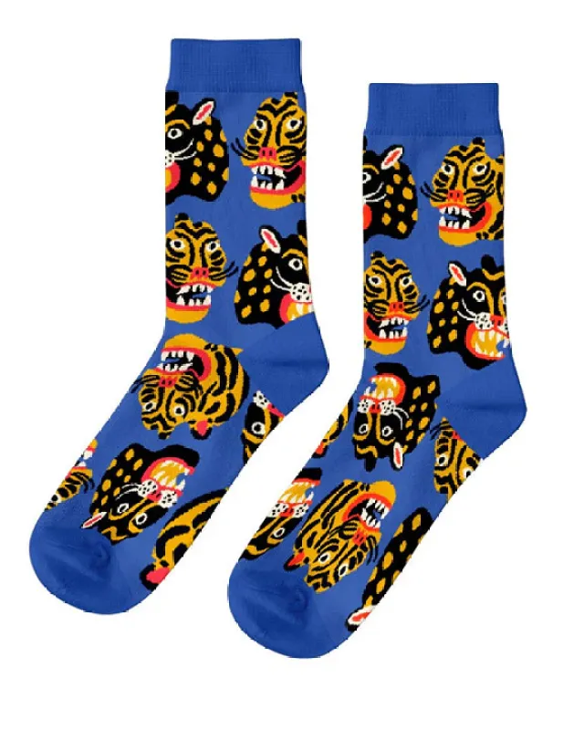 Blue Multi - Men's Wild Cat Socks - Yellow Owl Workshop made by Yellow Owl Workshop