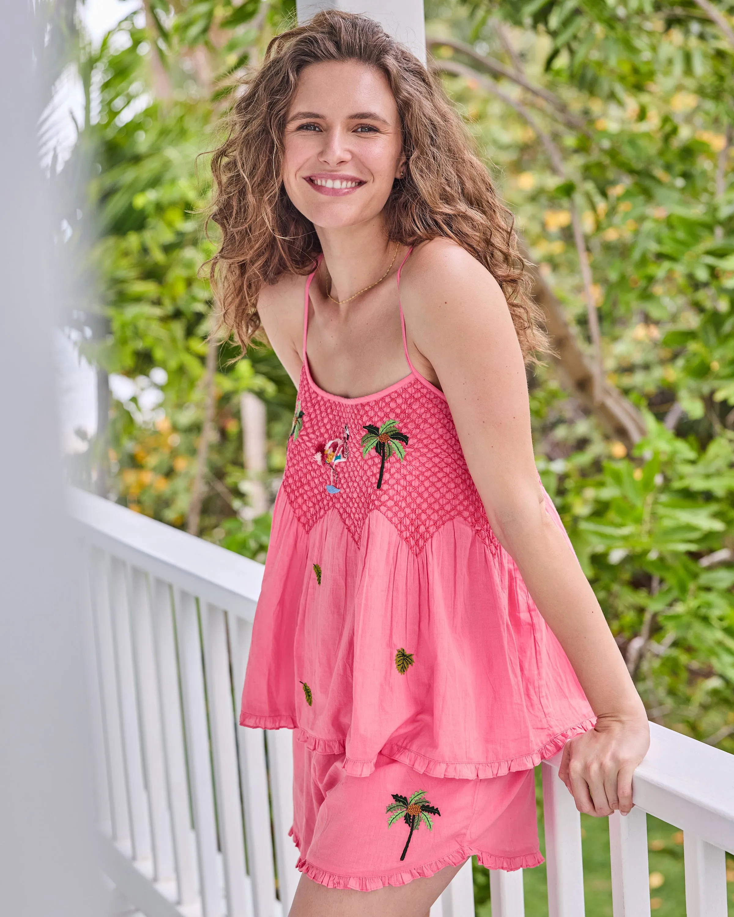 Embroidered Flamingo Social - Naya Short Set - Coral Sunset sold by Printfresh product image thumbnail 4